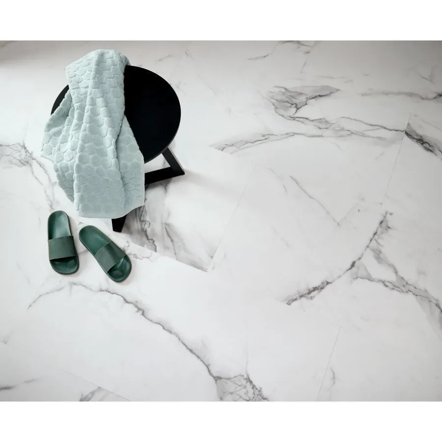 Kwantum Klik Pvc-Vloeren*Klik PVC Marble Wit Tegel XL Plank Je berekent hoeveel meters je nodig hebt door lengte en breedte in te vullen